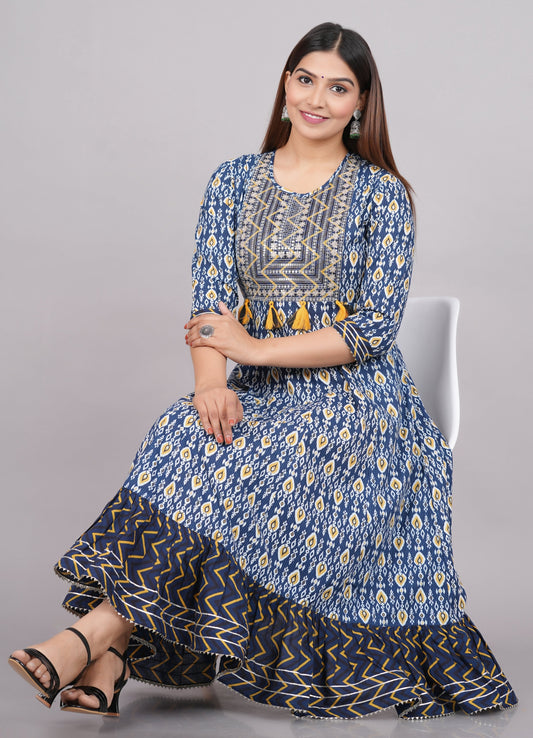 House of RP Women's NavyBlue Cotton Kurta & Dupatta Set | Swadesiicart