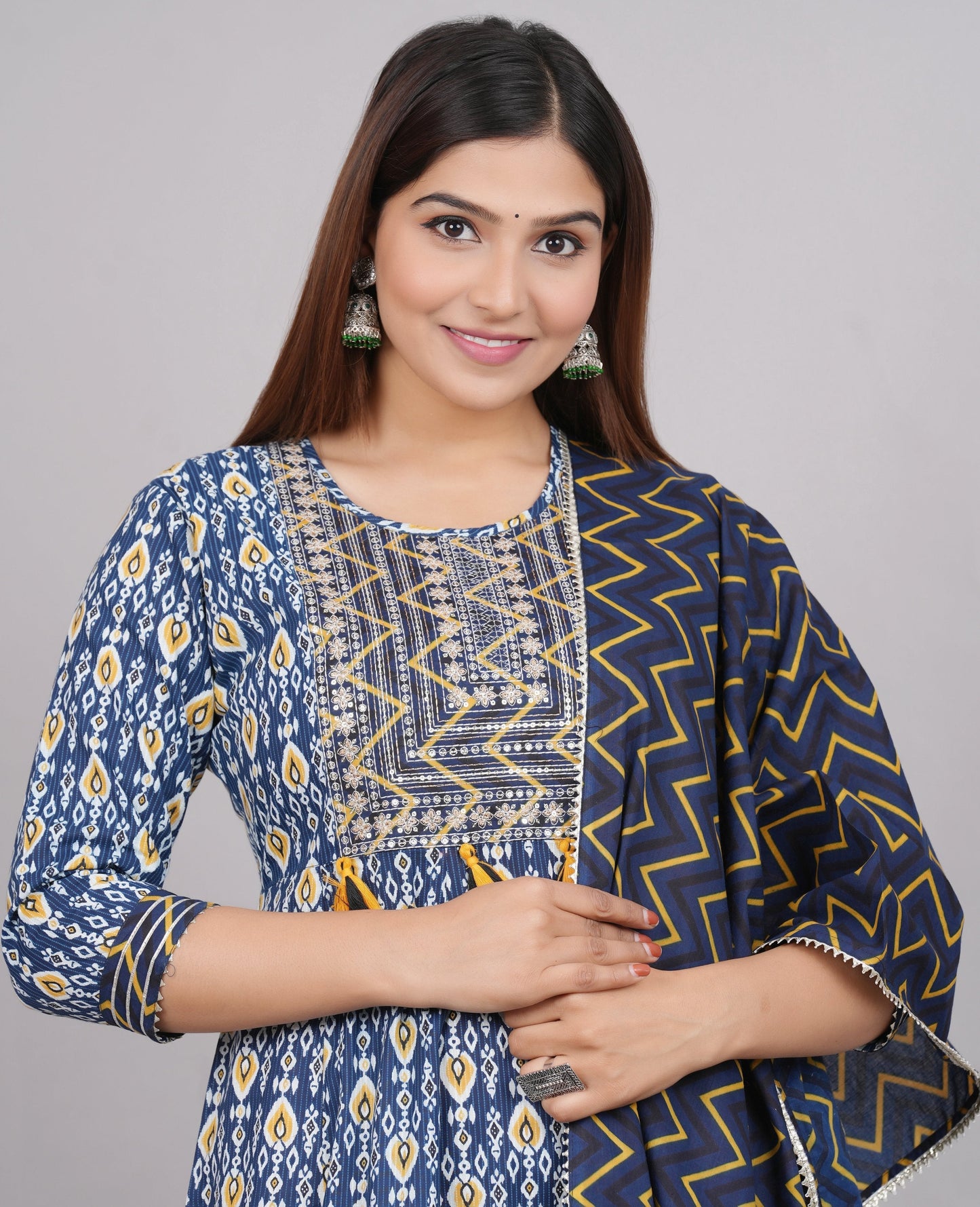 House of RP Women's NavyBlue Cotton Kurta & Dupatta Set | Swadesiicart