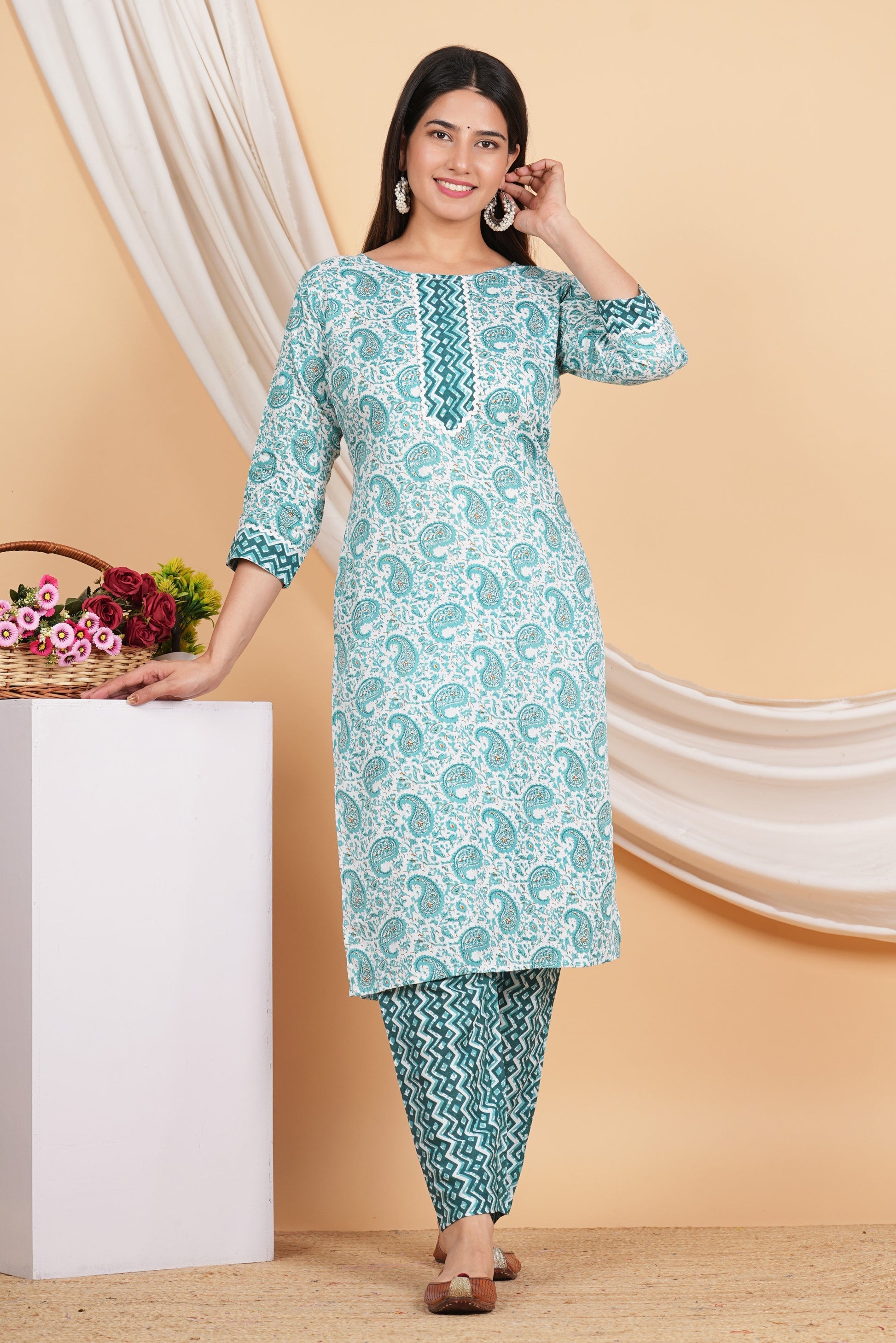 House of RP Women Green Rayon Ethnic Print Kurta & Pant Set | Swadesiicart