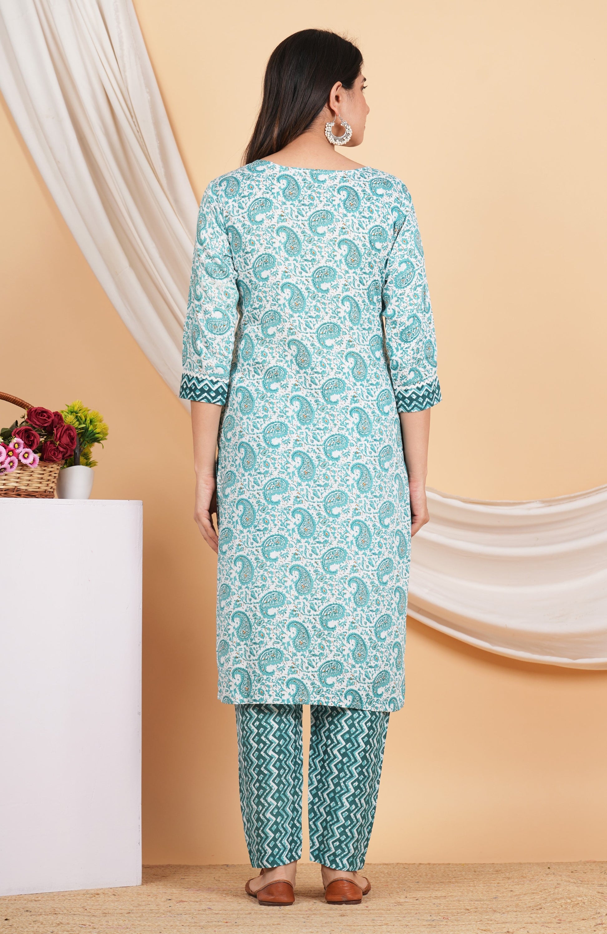 House of RP Women Green Rayon Ethnic Print Kurta & Pant Set | Swadesiicart