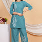 House of RP Women Teal Cotton Embroidered Coords Set | Swadesiicart