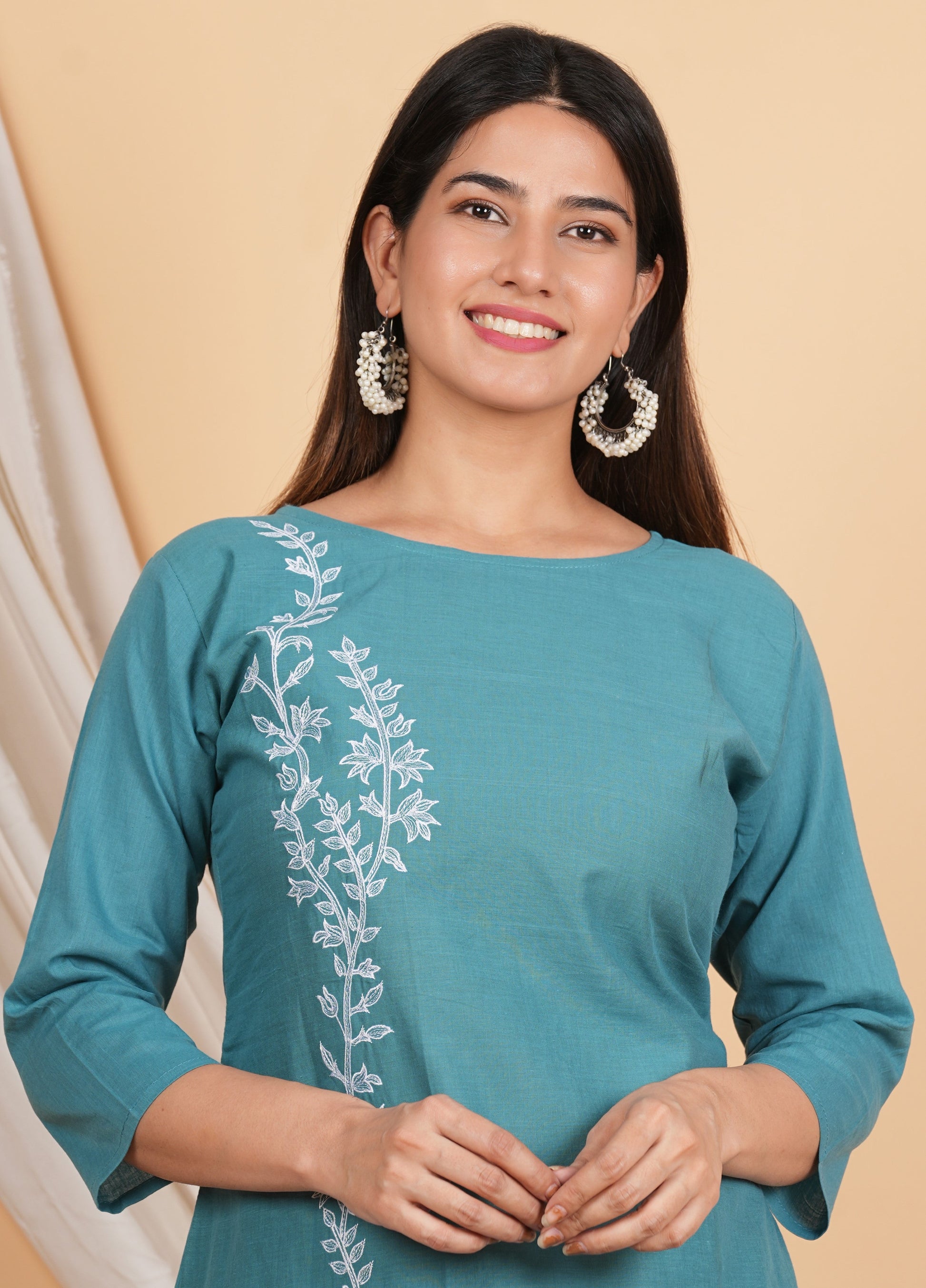 House of RP Women Teal Cotton Embroidered Coords Set | Swadesiicart