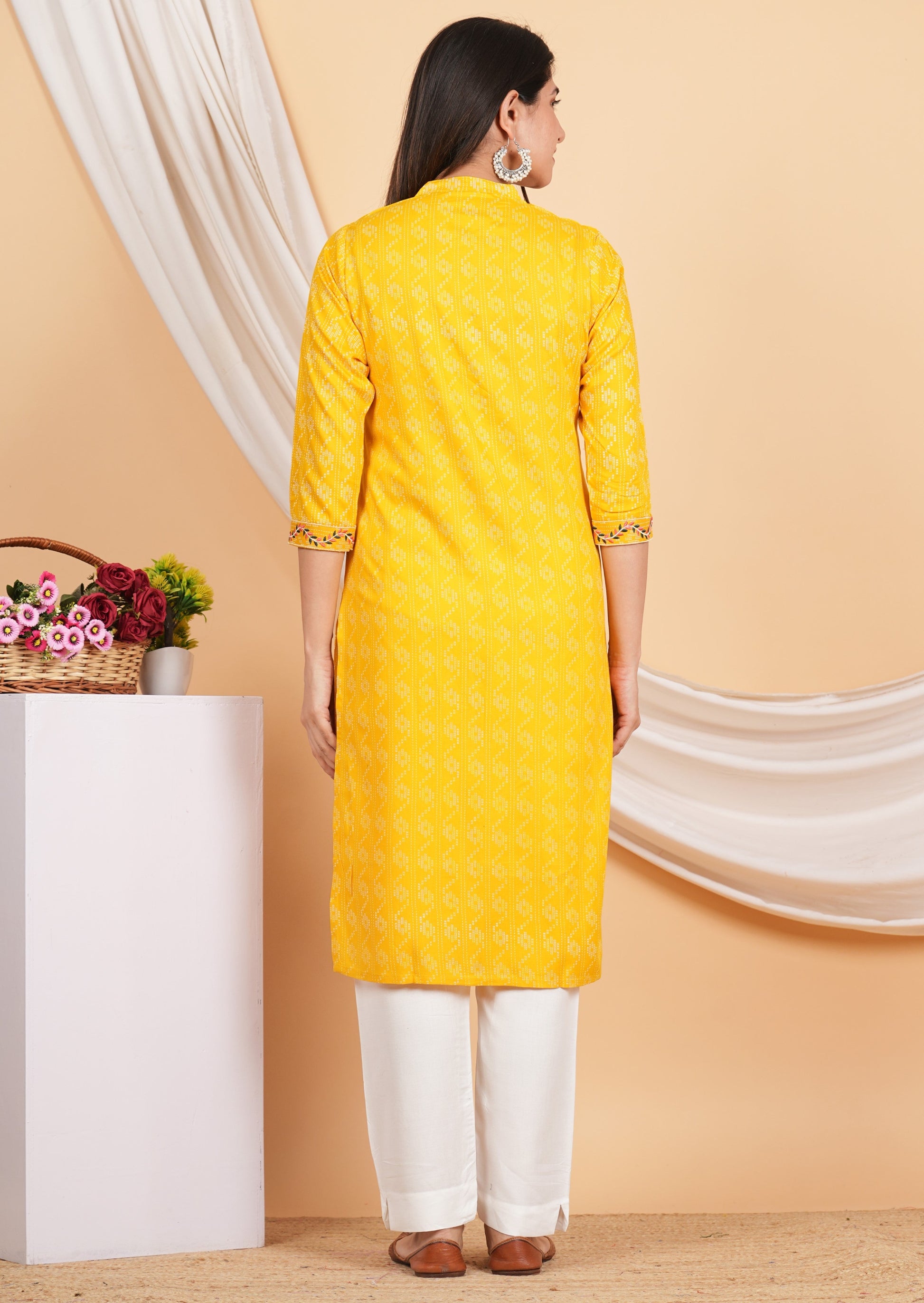 House of RP Women Yellow Rayon Yoke Embroidered Kurta & Pant Set | Swadesiicart