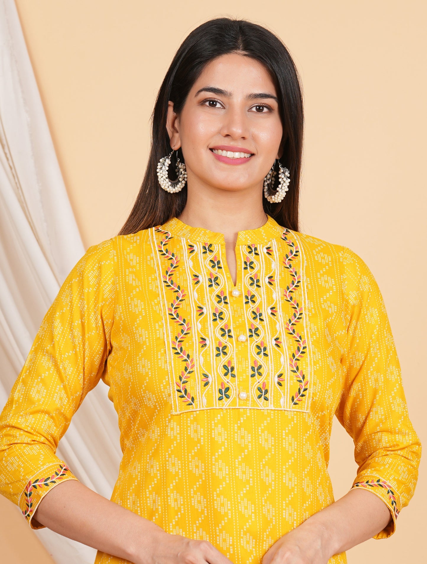 House of RP Women Yellow Rayon Yoke Embroidered Kurta & Pant Set | Swadesiicart