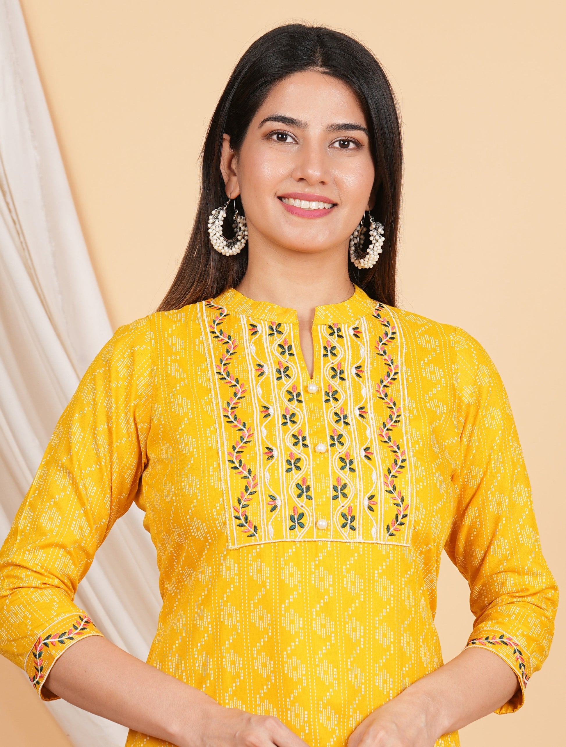 House of RP Women Yellow Rayon Yoke Embroidered Kurta & Pant Set | Swadesiicart