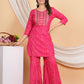 House of RP Women Pink Rayon Embroidered with Printed Kurta & Sharara Set | Swadesiicart