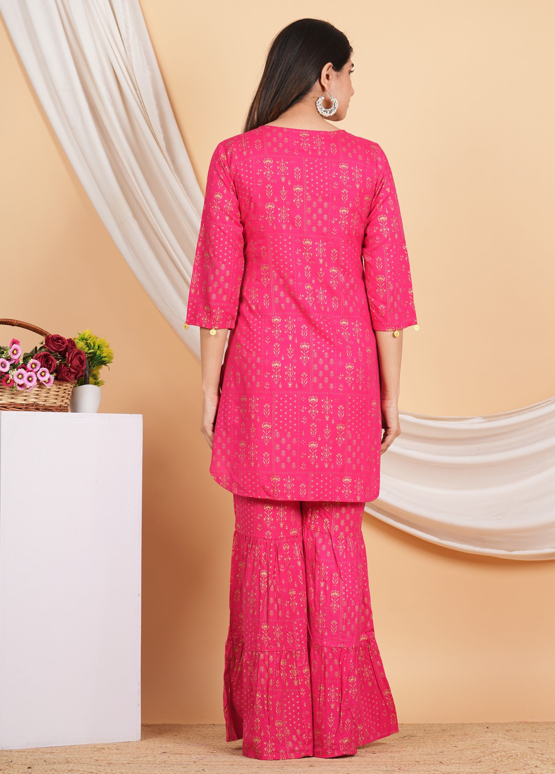 House of RP Women Pink Rayon Embroidered with Printed Kurta & Sharara Set | Swadesiicart