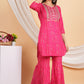 House of RP Women Pink Rayon Embroidered with Printed Kurta & Sharara Set | Swadesiicart