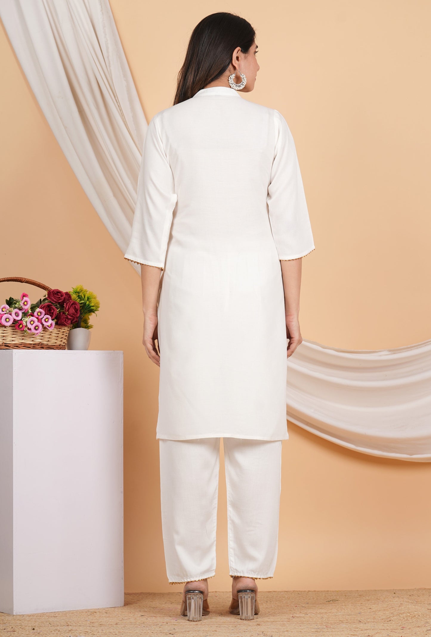 House of RP Women White Rayon Embroidered Kurta, Pant & Dupatta Set | Swadesiicart