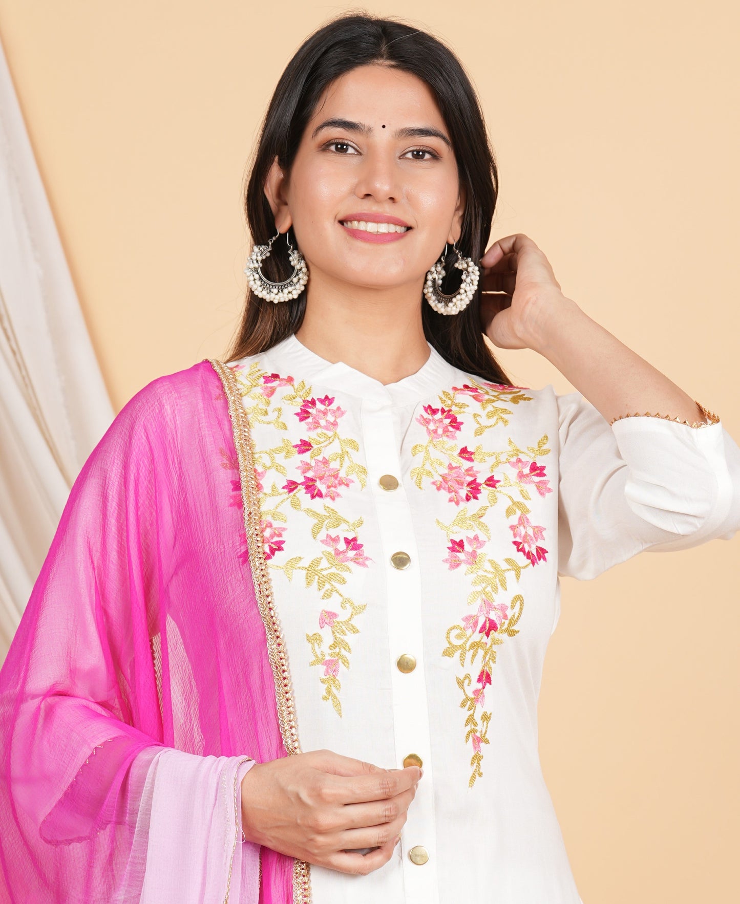 House of RP Women White Rayon Embroidered Kurta, Pant & Dupatta Set | Swadesiicart