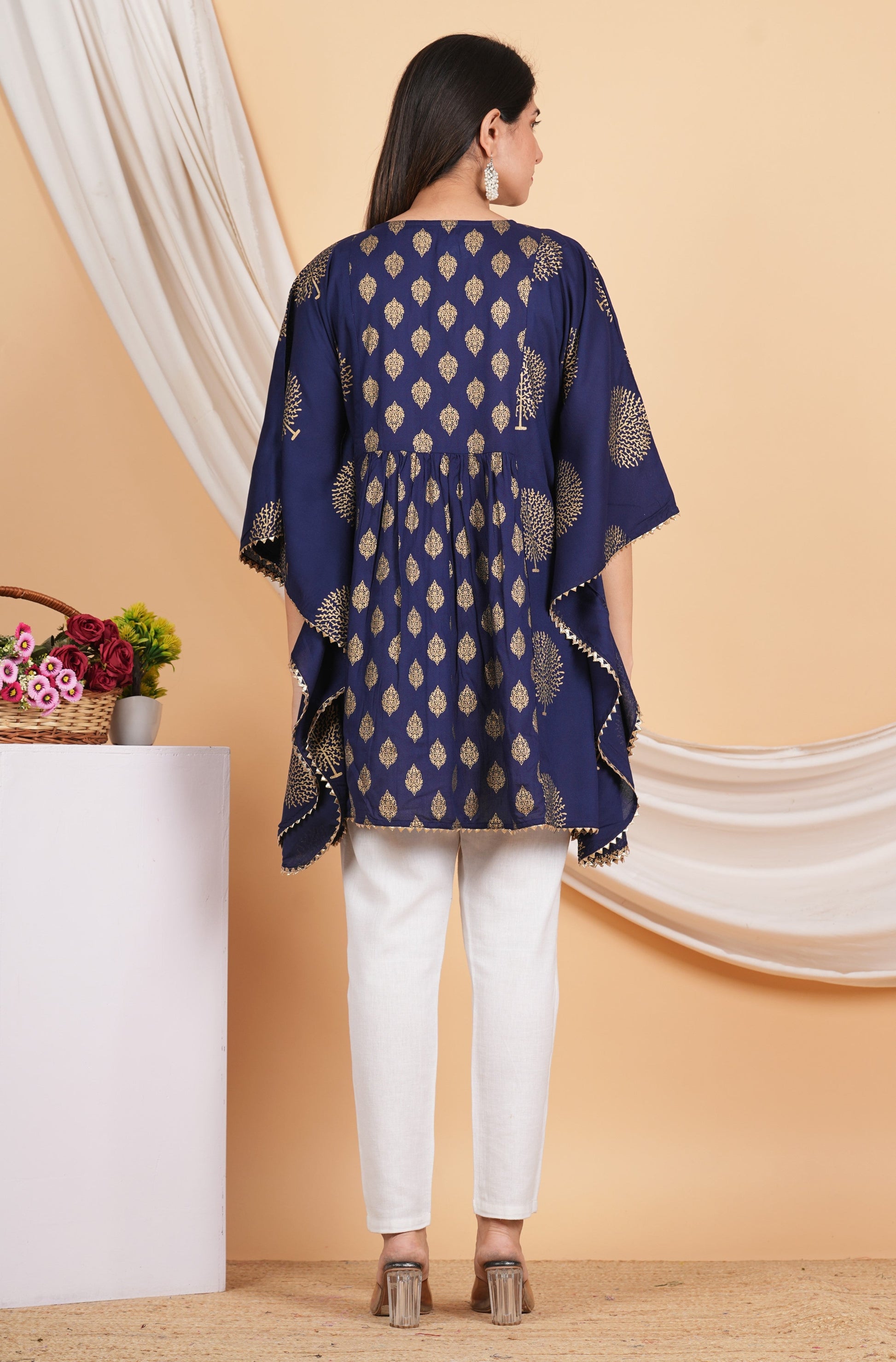 House of RP Women NavyBlue Rayon Ethnic Print Kaftan | Swadesiicart