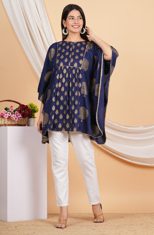 House of RP Women NavyBlue Rayon Ethnic Print Kaftan | Swadesiicart