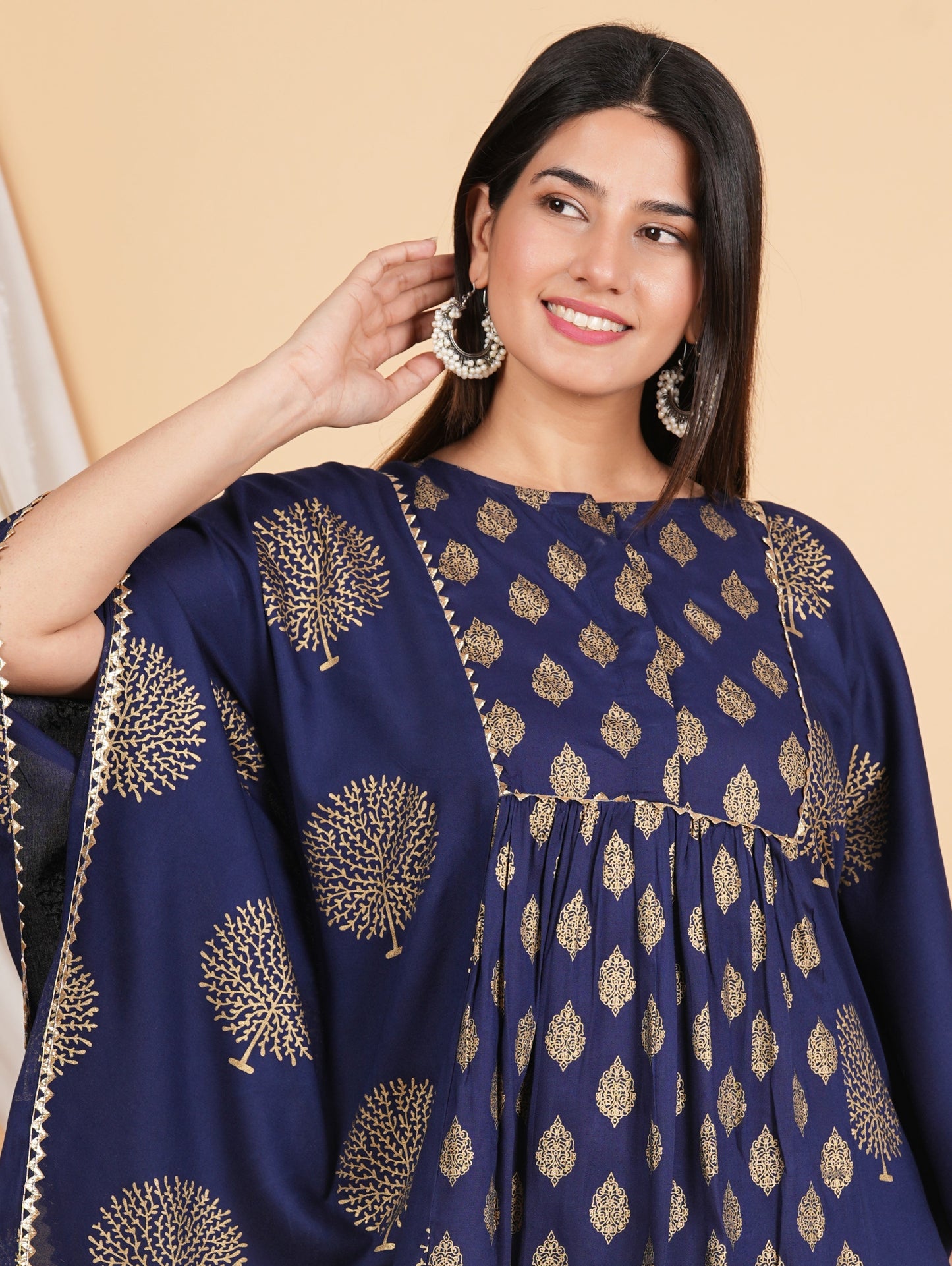 House of RP Women NavyBlue Rayon Ethnic Print Kaftan | Swadesiicart
