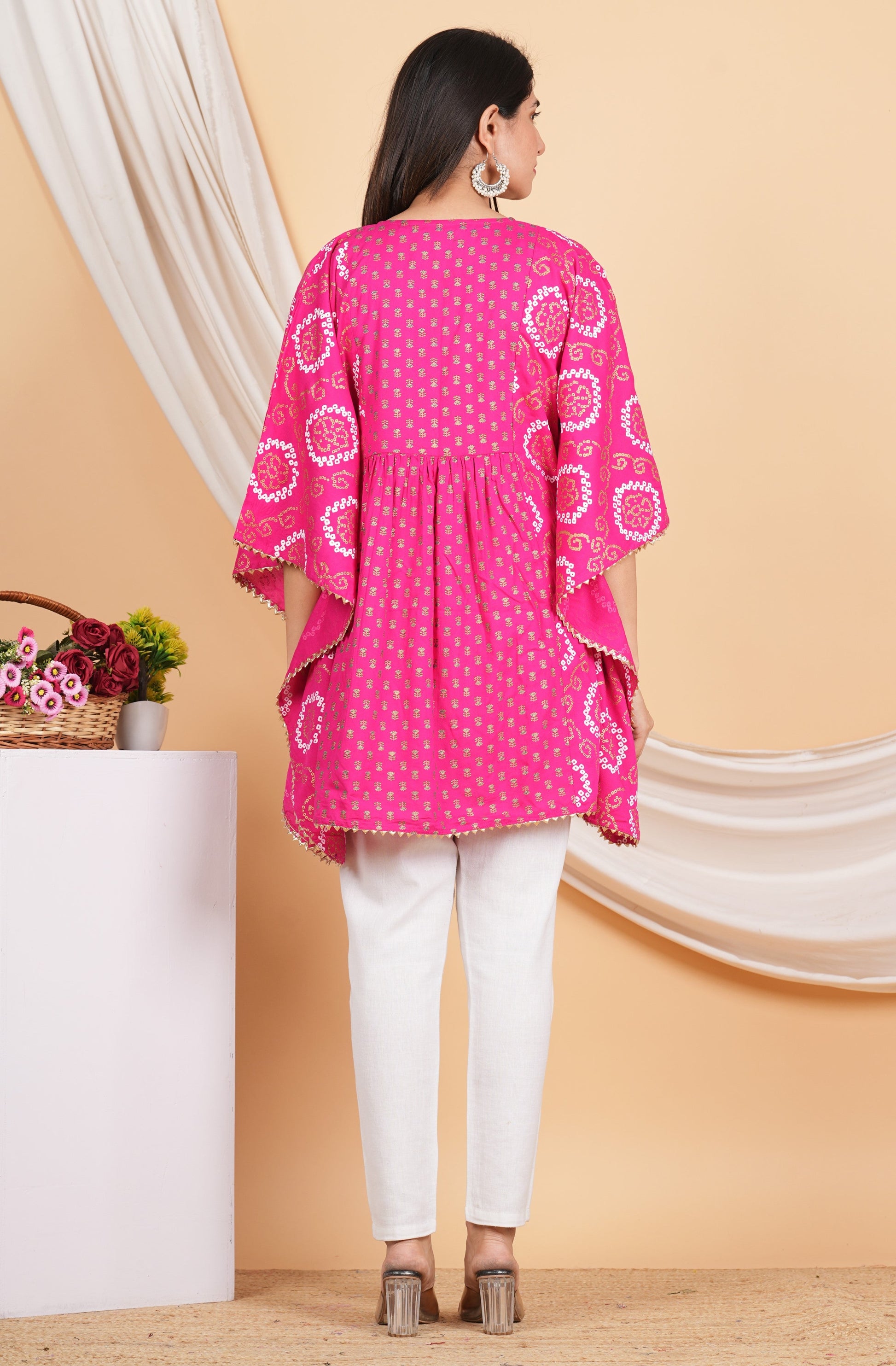 House of RP Women Pink Rayon Ethnic Print Kaftan | Swadesiicart