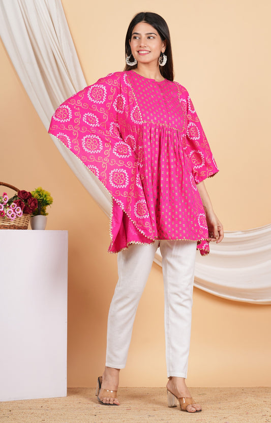 House of RP Women Pink Rayon Ethnic Print Kaftan | Swadesiicart