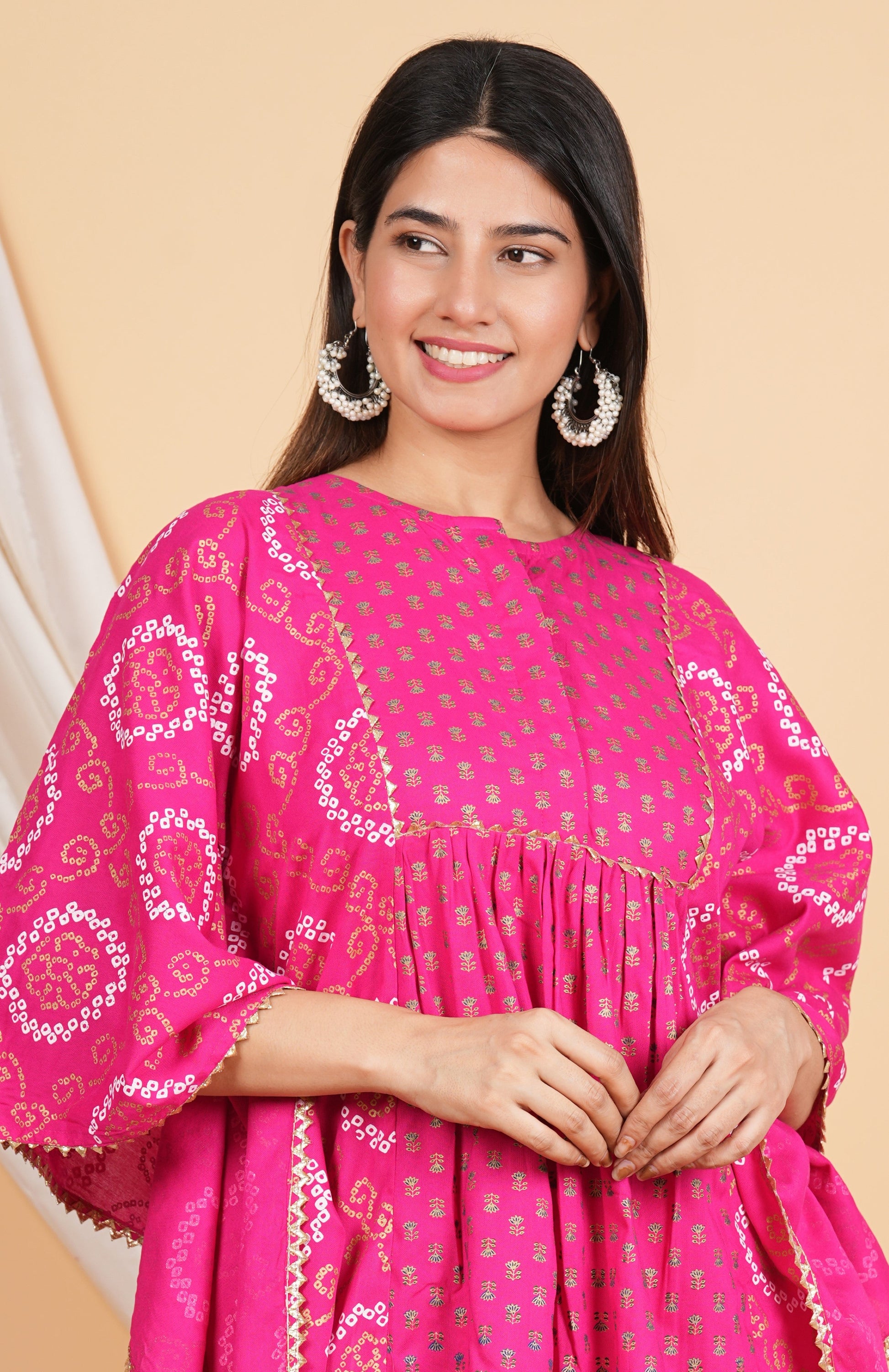 House of RP Women Pink Rayon Ethnic Print Kaftan | Swadesiicart