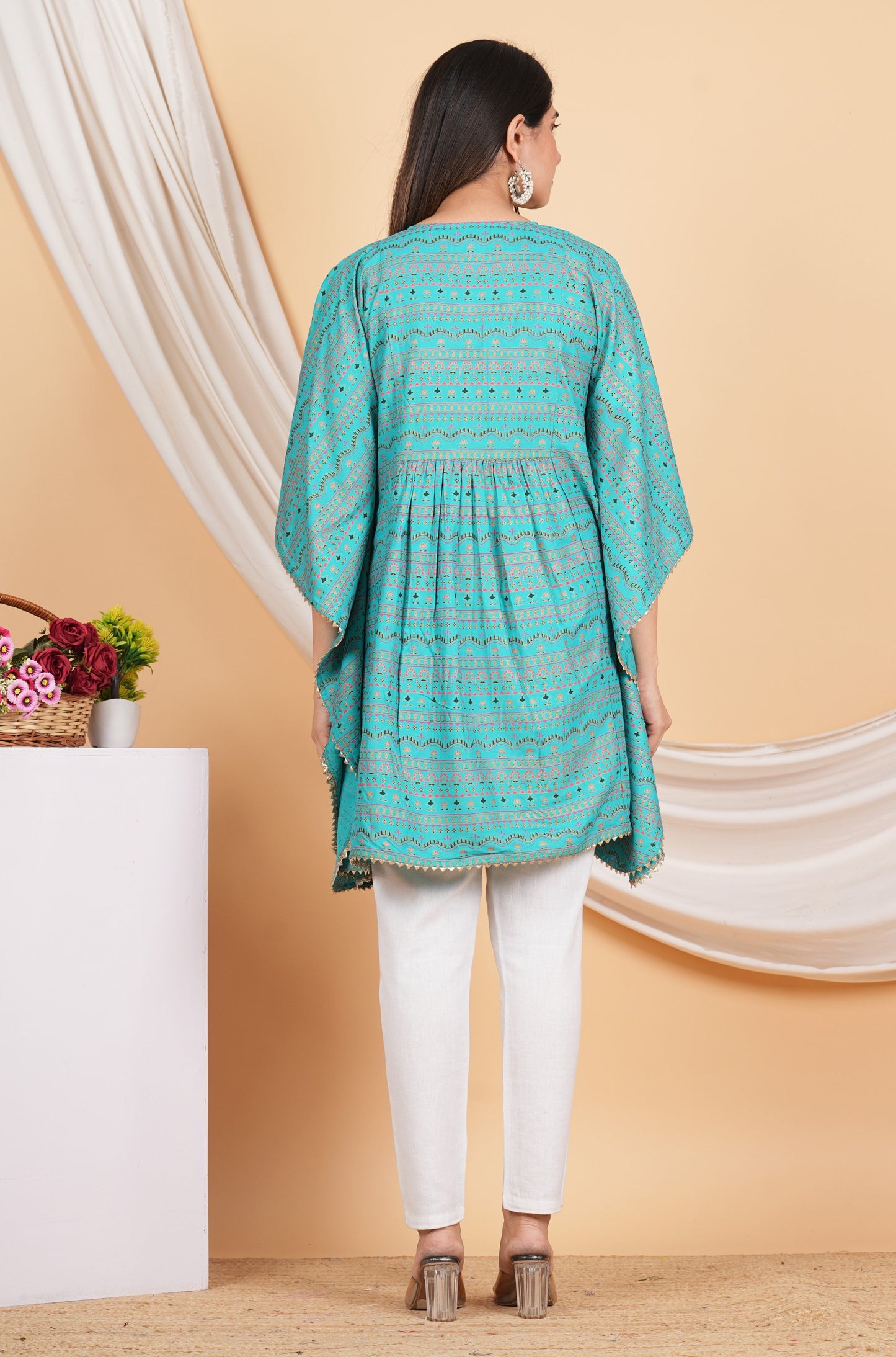 House of RP Women SkyBlue Rayon Ethnic Print Kaftan | Swadesiicart