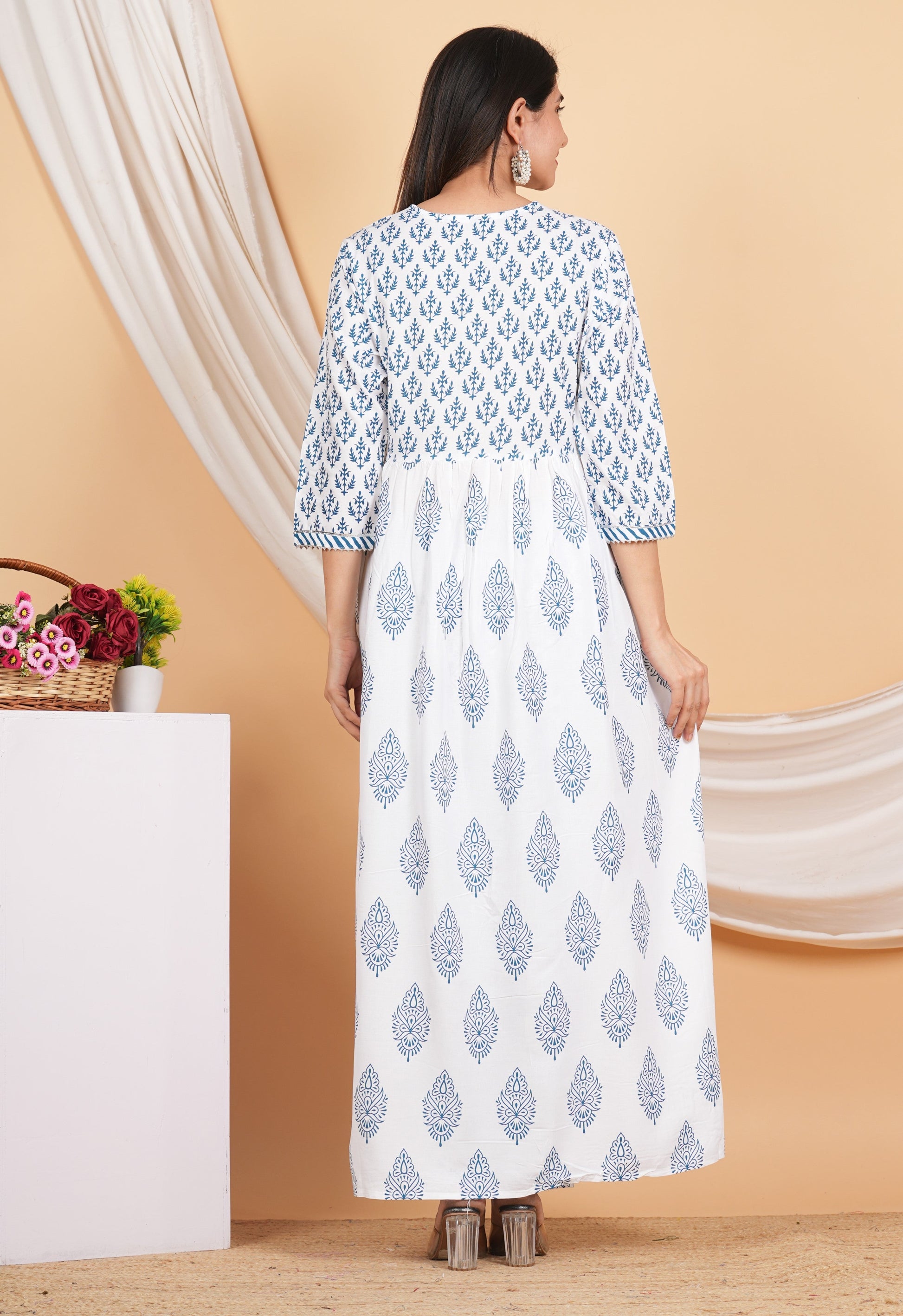 House of RP Women White & Blue Rayon Floral Print Kurta, Pant & Dupatta Set | Swadesiicart