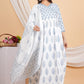 House of RP Women White & Blue Rayon Floral Print Kurta, Pant & Dupatta Set | Swadesiicart