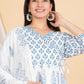 House of RP Women White & Blue Rayon Floral Print Kurta, Pant & Dupatta Set | Swadesiicart