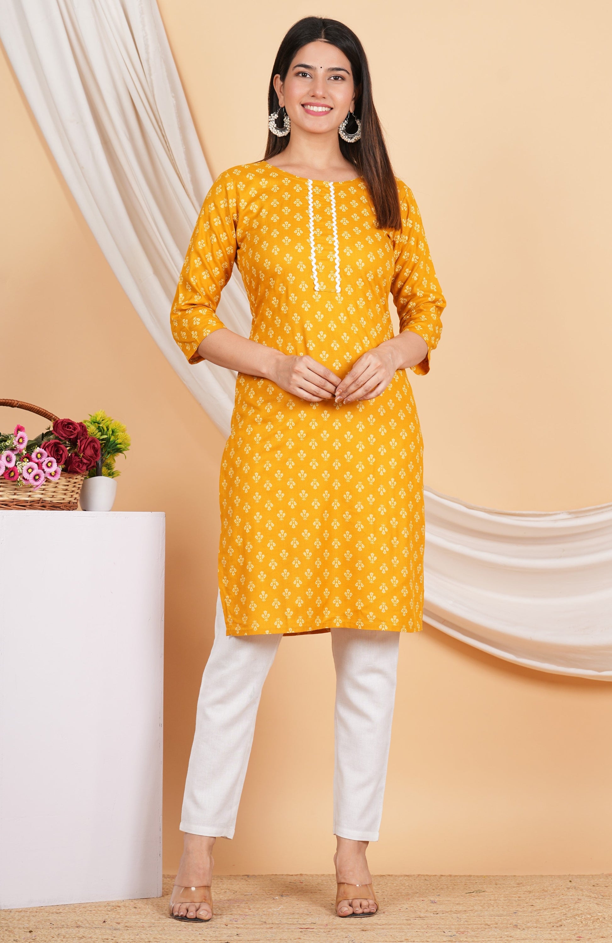 House of RP Women Yellow Rayon Floral Printed Kurta | Swadesiicart