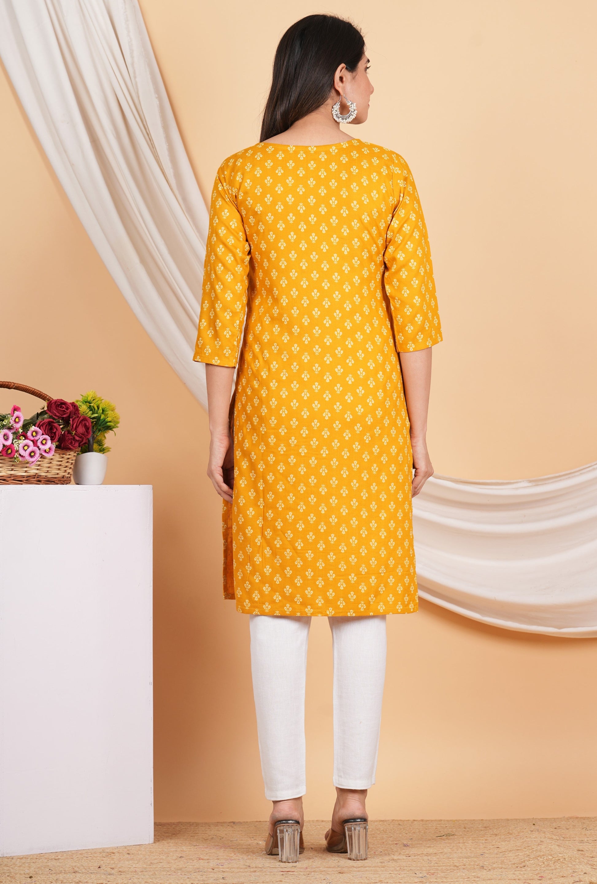 House of RP Women Yellow Rayon Floral Printed Kurta | Swadesiicart