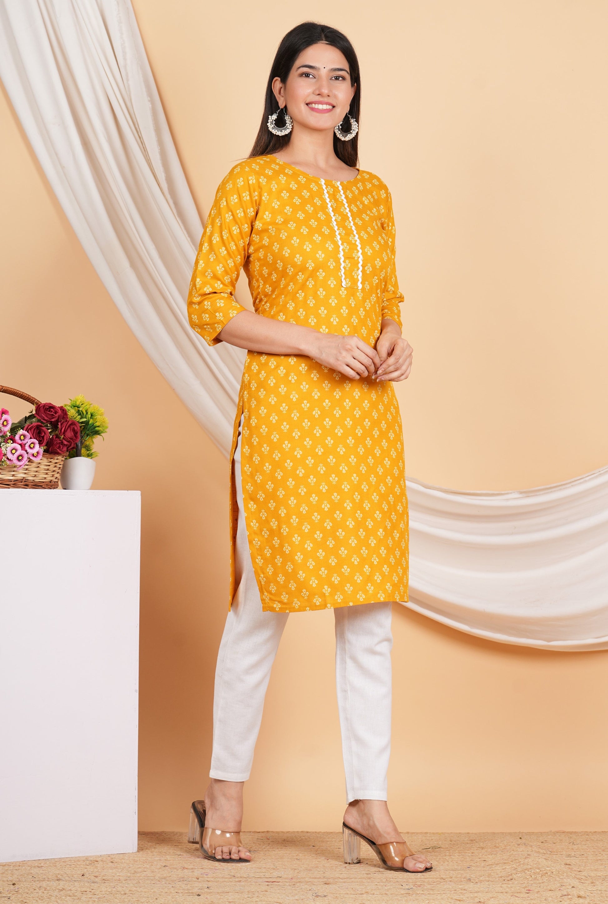 House of RP Women Yellow Rayon Floral Printed Kurta | Swadesiicart