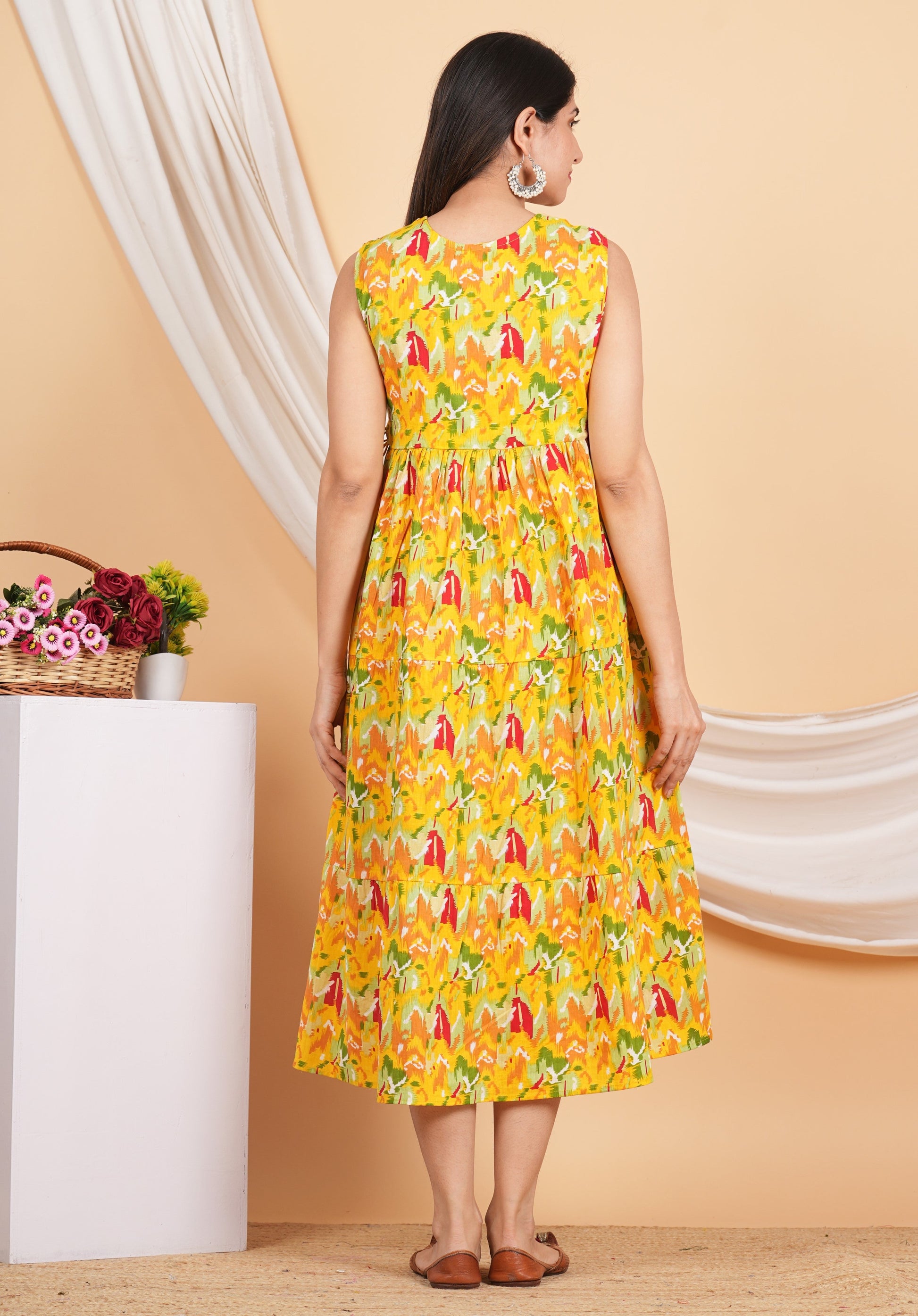 House of RP Women Rayon Yellow Abstract Printed Dress - Swadesiicart