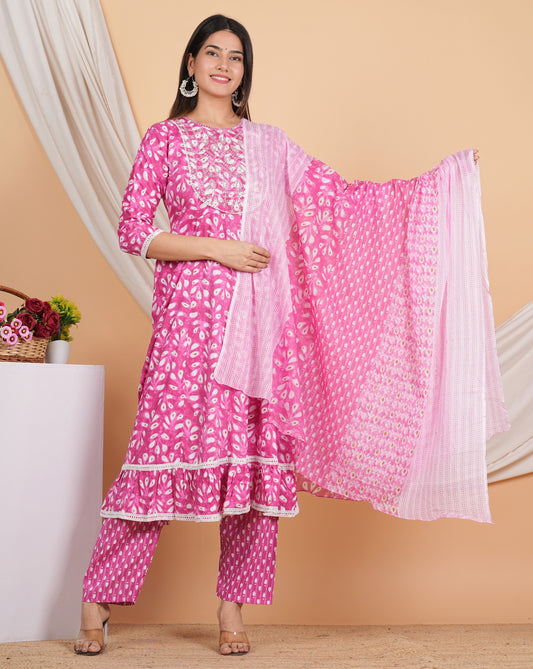 House of RP Women Rayon Cotton Floral Print Kurta ,Pant & Dupatta Set | Swadesiicart