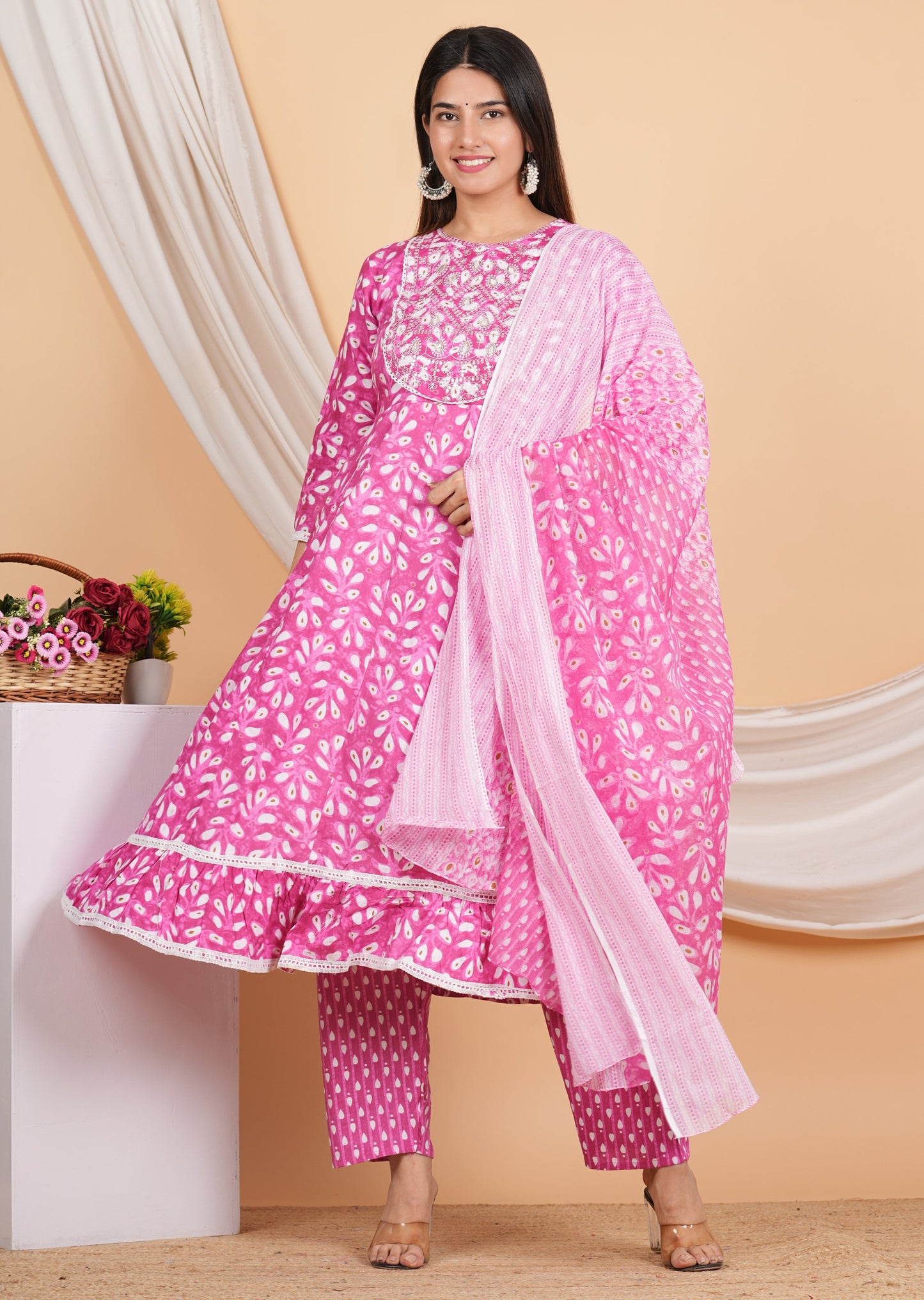 House of RP Women Rayon Cotton Floral Print Kurta ,Pant & Dupatta Set | Swadesiicart