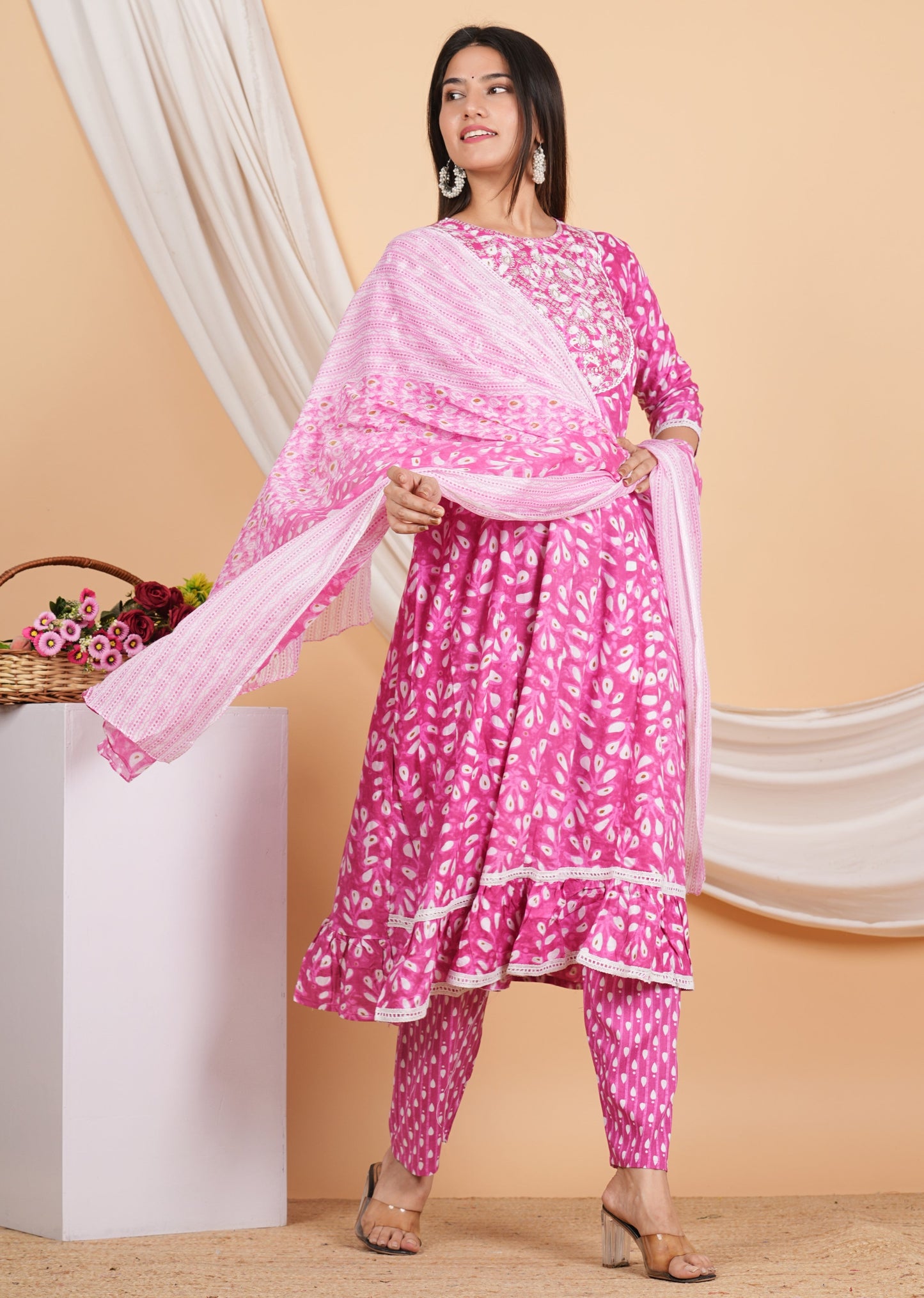 House of RP Women Rayon Cotton Floral Print Kurta ,Pant & Dupatta Set | Swadesiicart