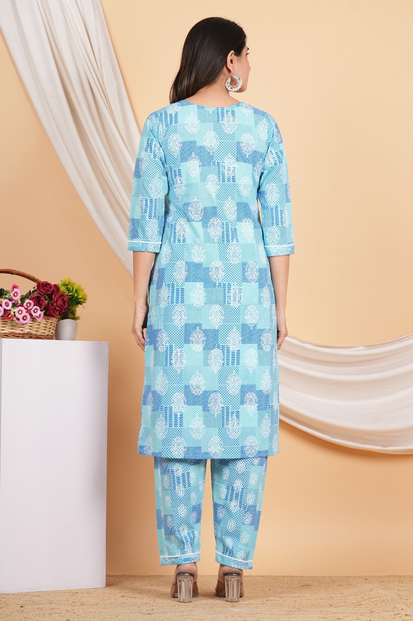 House of RP Women Blue Rayon Cotton Graphic Print Kurta ,Pant & Dupatta Set | Swadesiicart