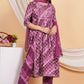 House of RP Women Rayon Dark Purple Ethnic Print Naira Cut Kurta, Pant & Dupatta Set | Swadesiicart