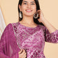 House of RP Women Rayon Dark Purple Ethnic Print Naira Cut Kurta, Pant & Dupatta Set | Swadesiicart