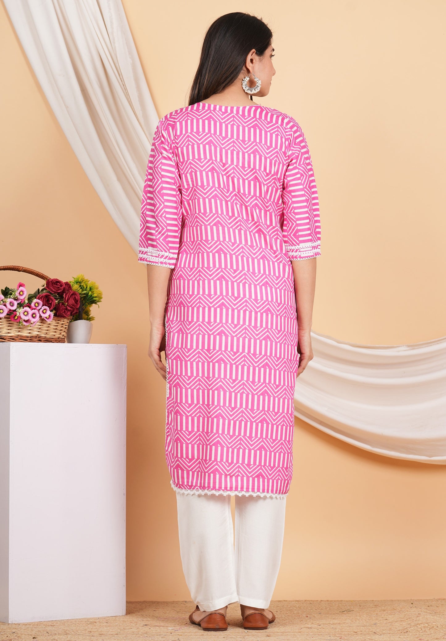 House of RP Women Pink Rayon Ethnic Print Kurta & Pant Set | Swadesiicart