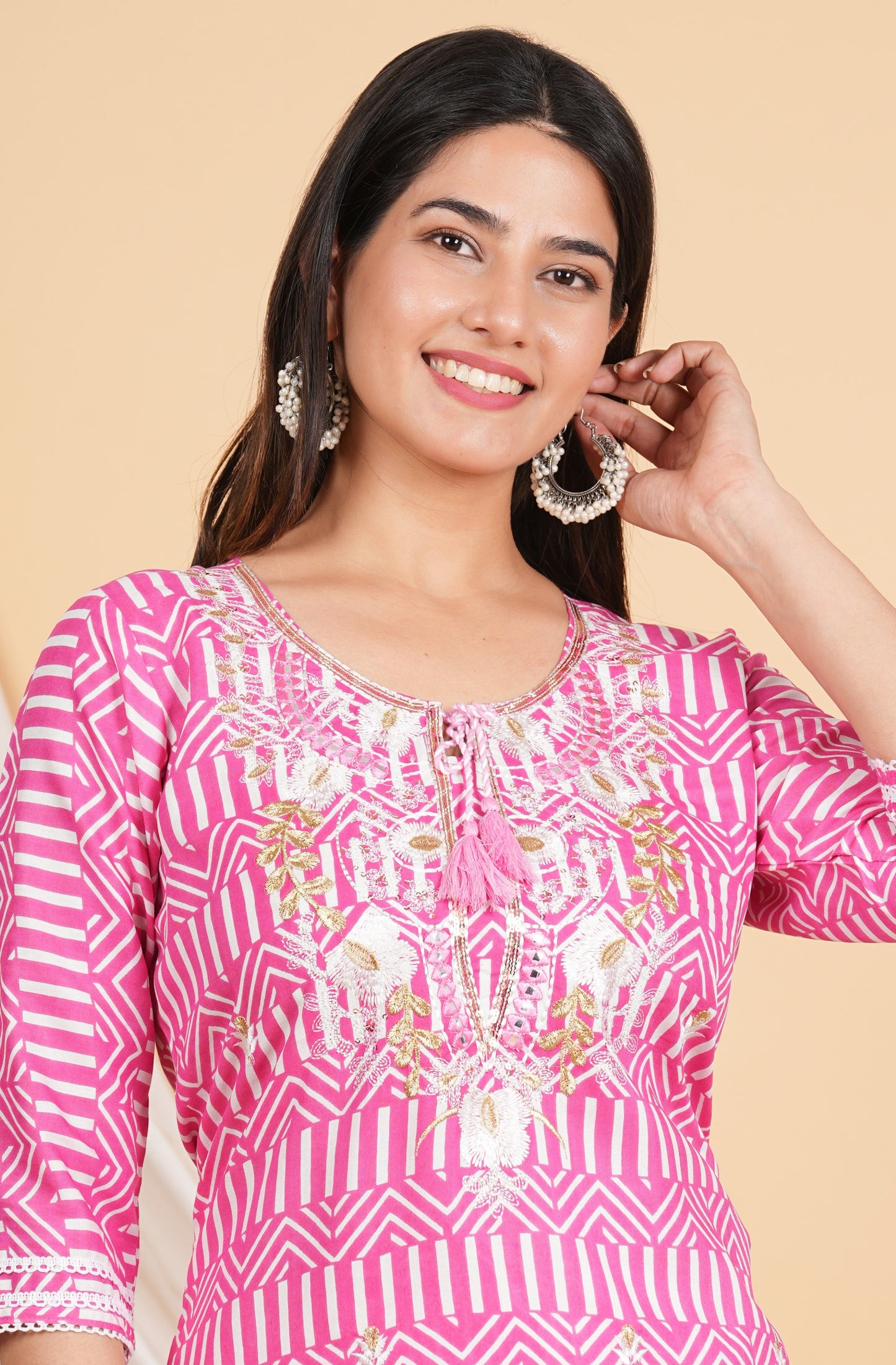 House of RP Women Pink Rayon Ethnic Print Kurta & Pant Set | Swadesiicart