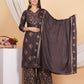 House of RP Wine Rayon Floral Print Kurta, Palazzo & Dupatta Set | Swadesiicart