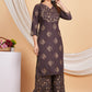 House of RP Wine Rayon Floral Print Kurta, Palazzo & Dupatta Set | Swadesiicart