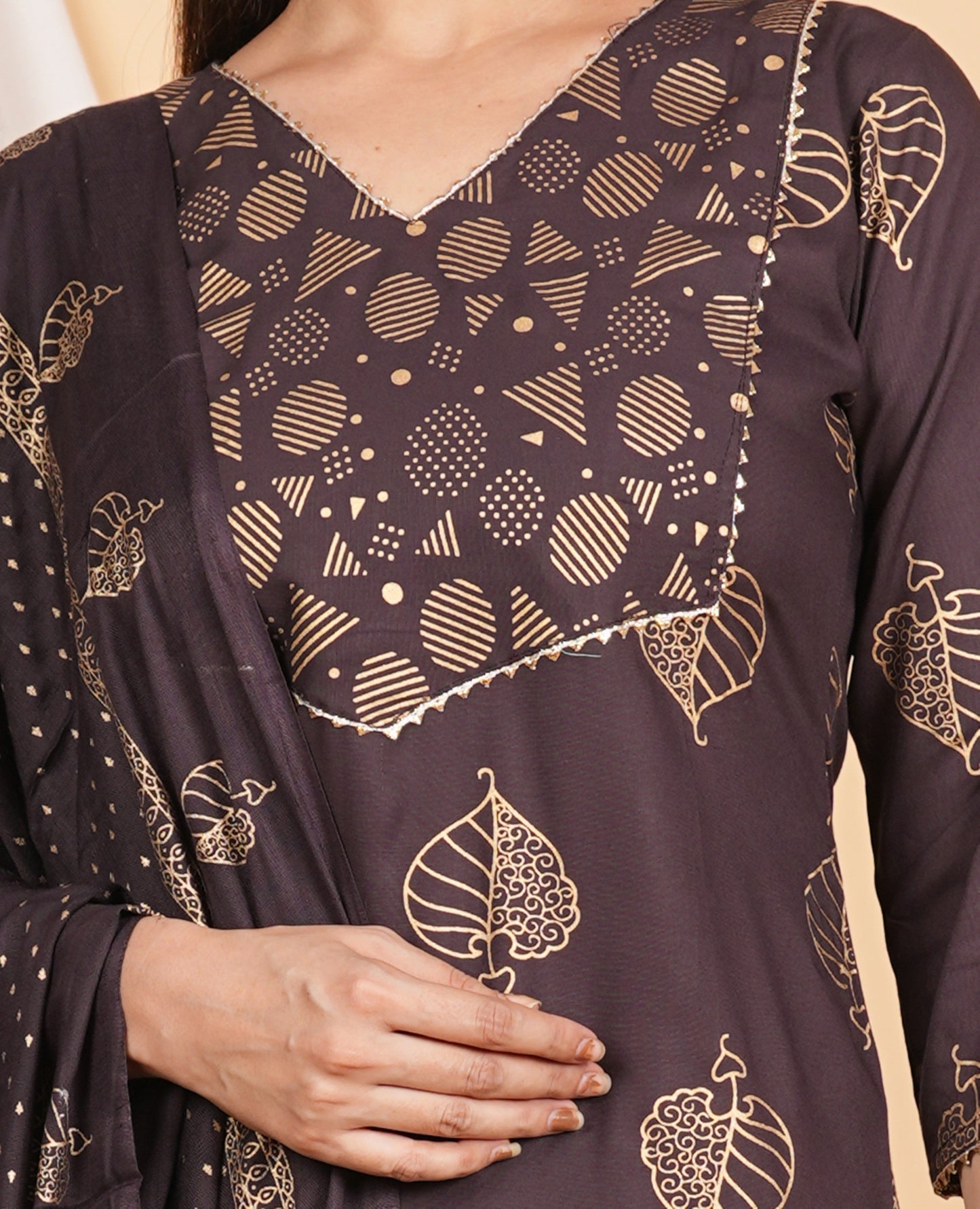 House of RP Wine Rayon Floral Print Kurta, Palazzo & Dupatta Set | Swadesiicart
