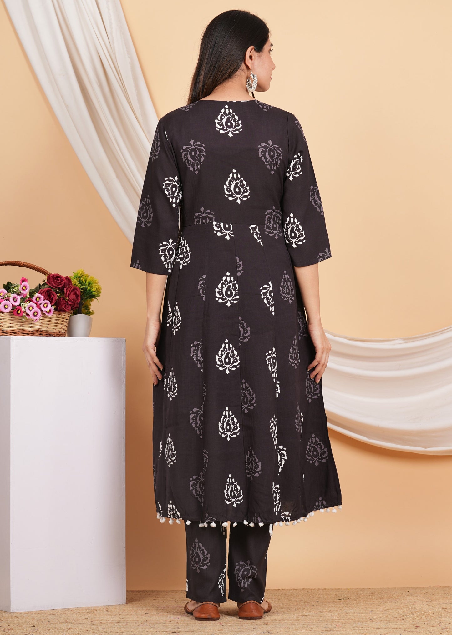 House of RP Wine Rayon Floral Print Kurta, Palazzo & Dupatta Set | Swadesiicart