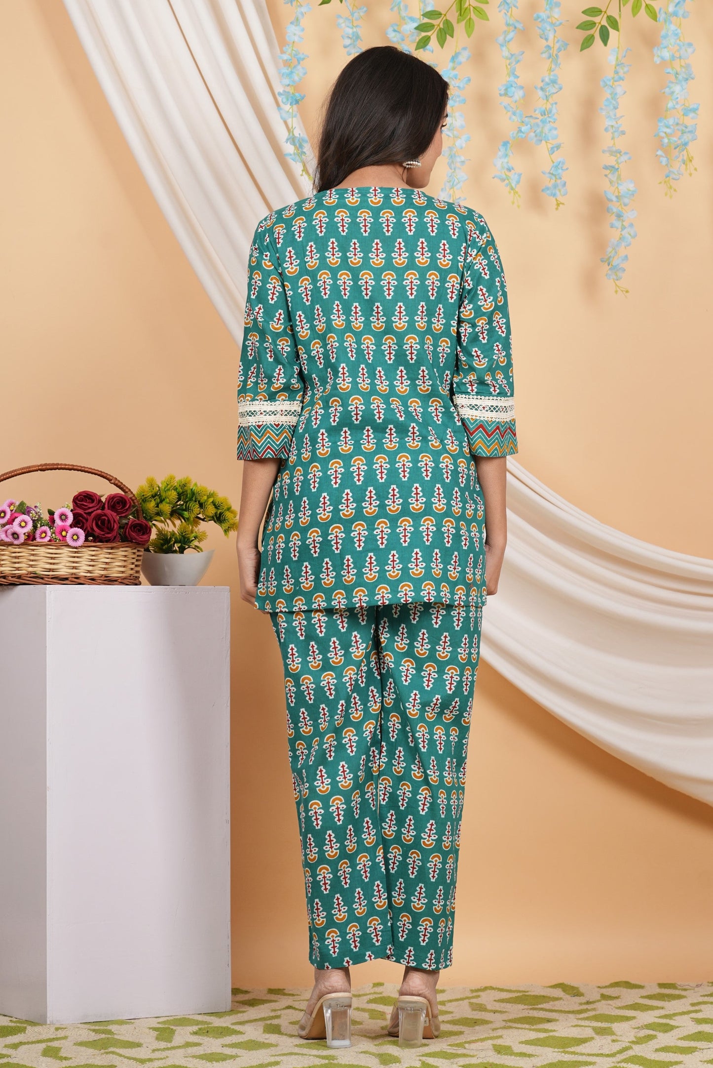 House of RP Women Teal Cotton Kurta & Pant Set | Swadesiicart