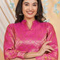 House of RP Women Fuchsia Emblished Jacquard Kurta & Pant Set | Swadesiicart