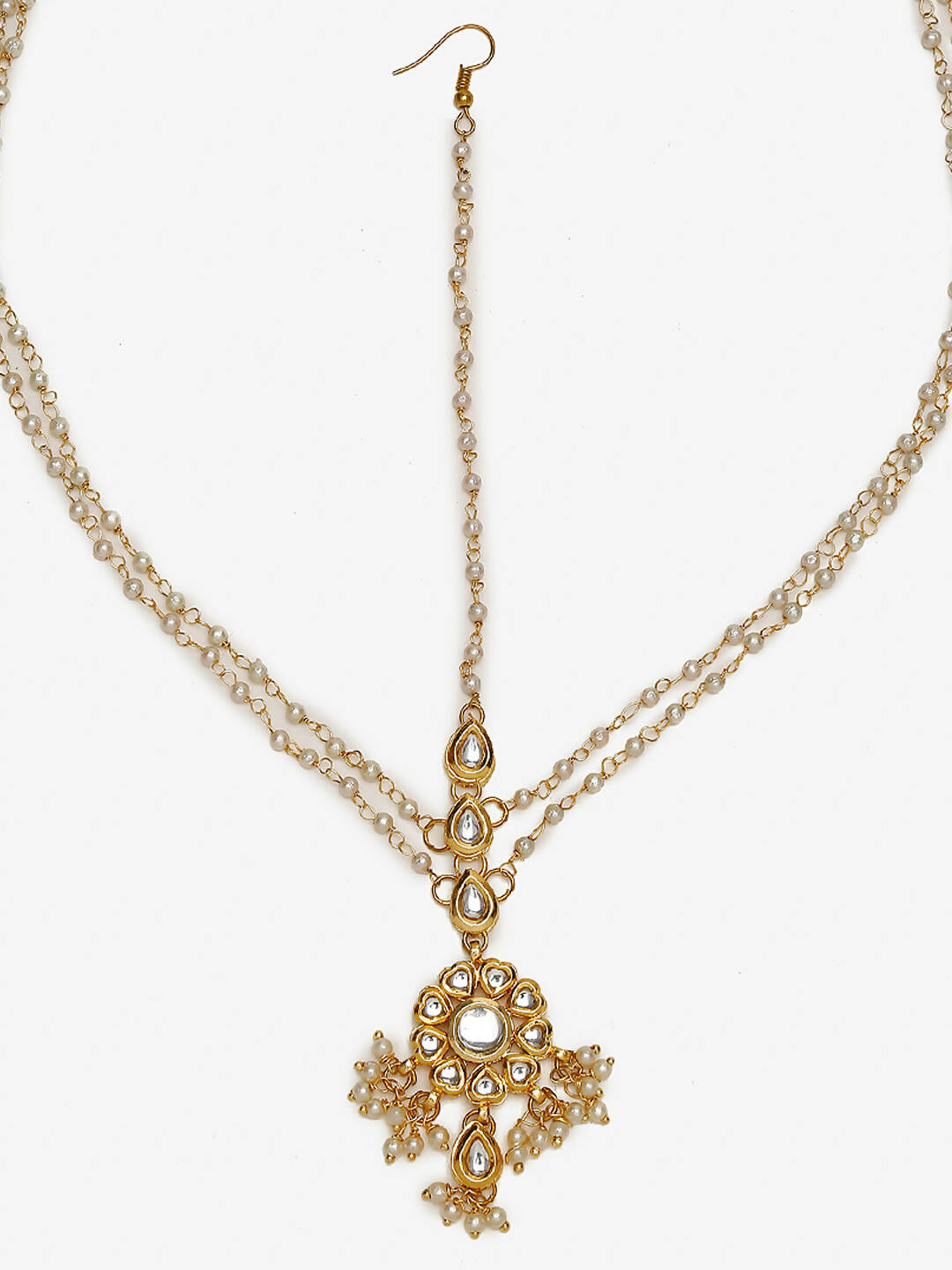 Gold-Polished White Kundan Studded Matha Patti - Ruby Raang | Swadesiicart