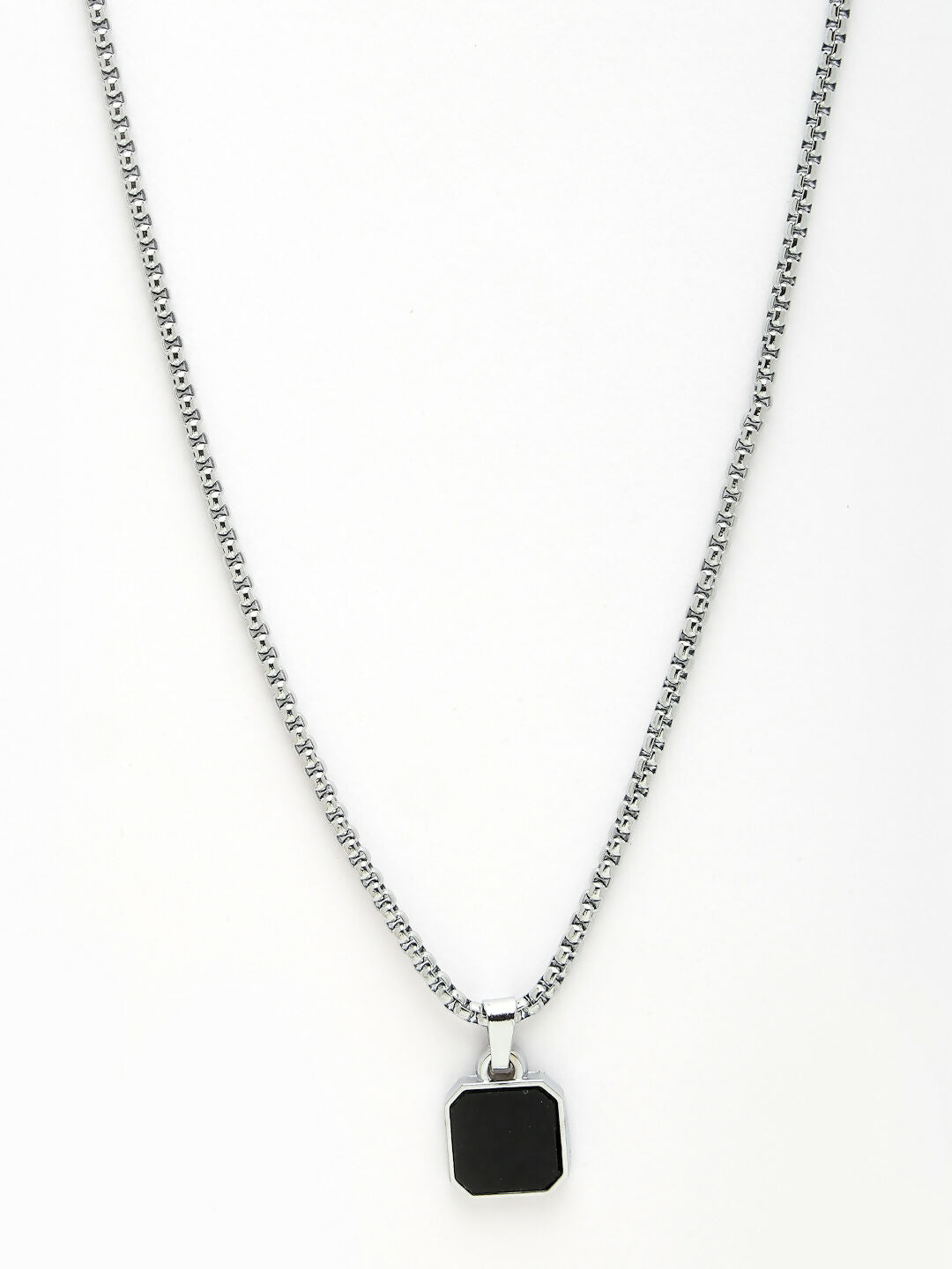NVR Men's Silver-Plated Artificial Stone Stainless Steel Pendant with Chain - Swadesiicart