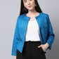 Even Apparels Blue 100% Viscose Open Front Statement Women's Jacket | Swadesiicart