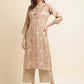 Beige Poly Rayon Floral Printed Straight Kurta - Prasuti