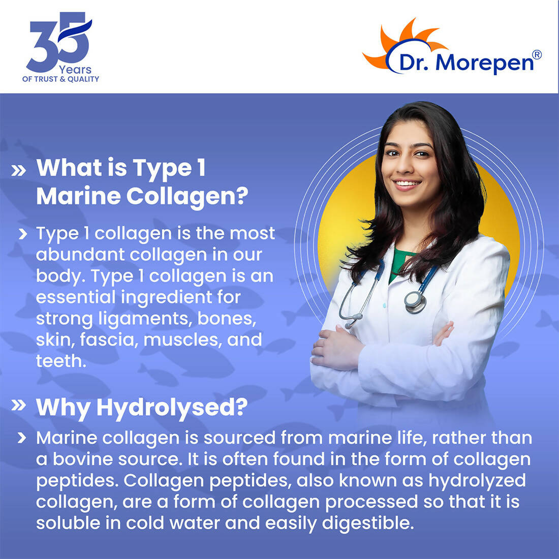Dr. Morepen Skin Collagen Protein Powder With Hyaluronic Acid, Vitamin C, Sesbania & Biotin - Pineapple Flavour - Swadesiicart