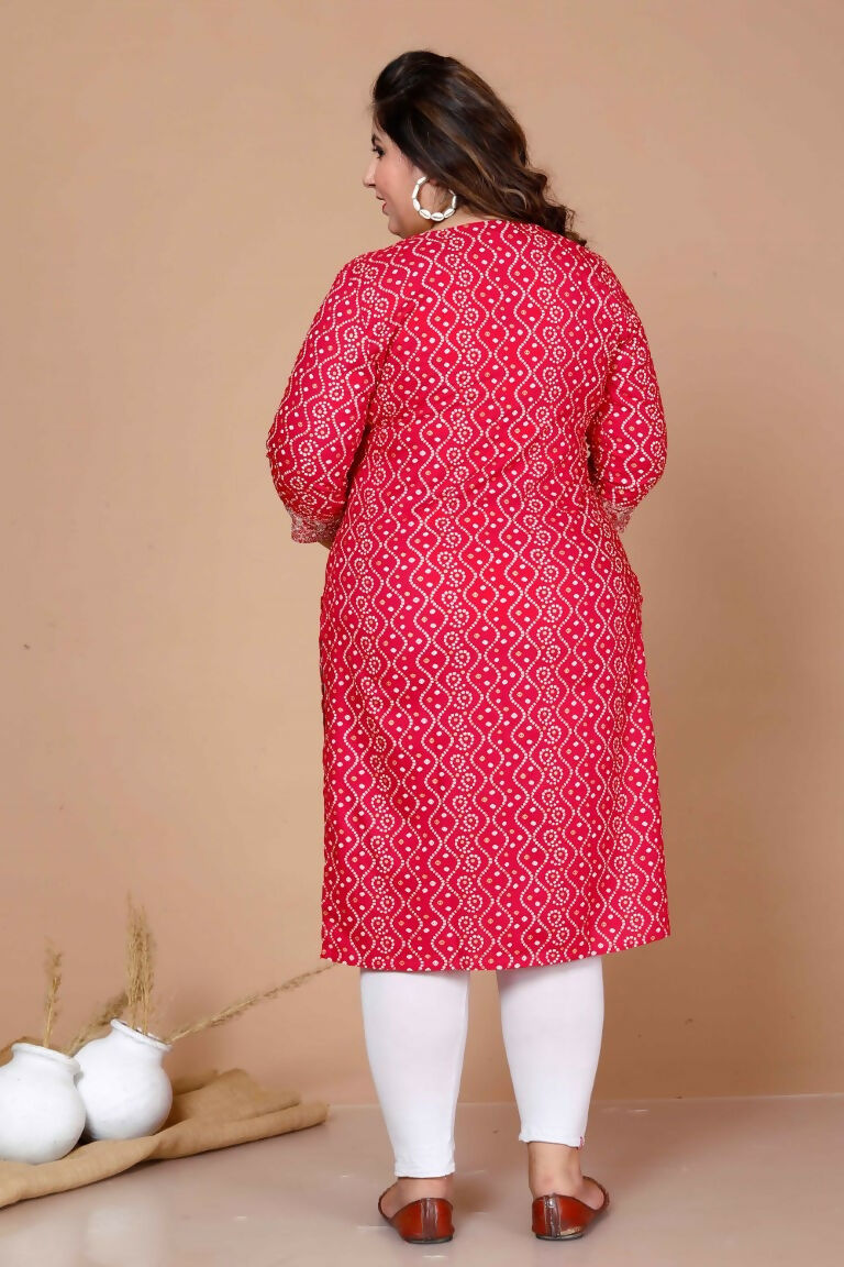 Miravan Women's Plus Size Pink Bandhani Pakistani Straight Kurti - Swadesiicart