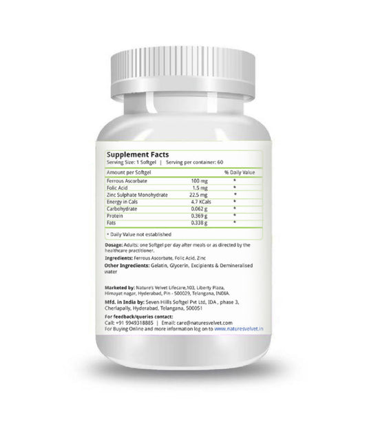 Nature's Velvet Iron, Folic Acid & Zinc Softgels