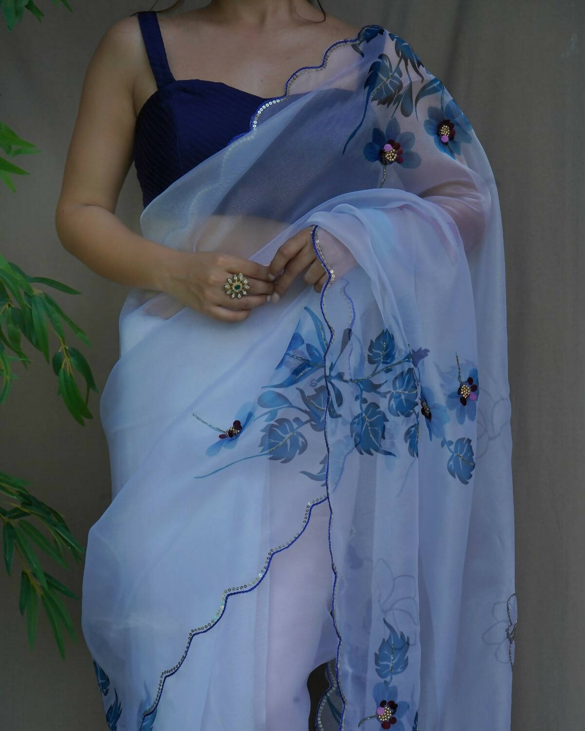 Vamsee White Organza Saree - Swadesiicart